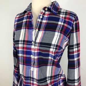 Tommy Hilfiger Blue White Plaid Button Down Blouse